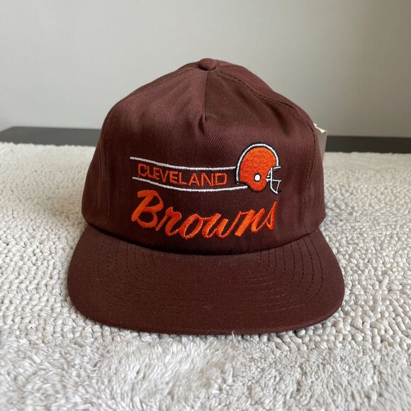 90s Vintage Cleveland Browns Snapback Hat OSFA Dead Stock Split Bar Embroidered - Picture 1 of 7